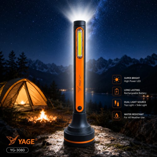 YAGE 3080 Rechargeable led torch light -super bright dual Light with cob Side light